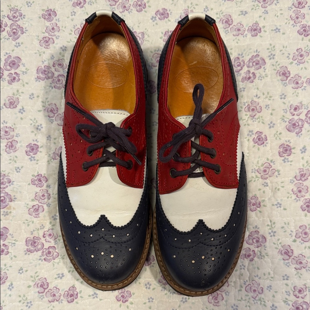 Women’s Tri-Color Wingtip Oxford Dress Shoes - Red White Navy